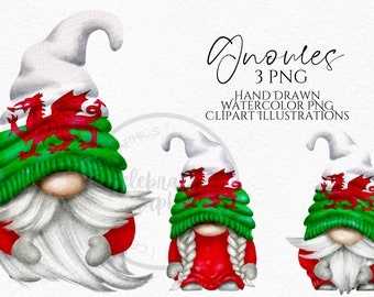 Welsh Flag Gnome Clipart PNG Wales Gnome Hand Drawn Watercolor  instant download digital Commercial clipart
