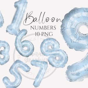 Foil Balloon Clipart, Blue Crown Pattern numéros Téléchargement instantané Graphiques en Png