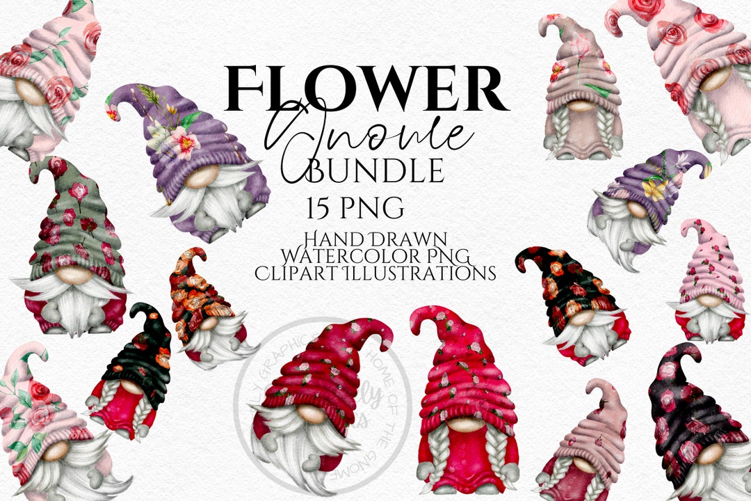 Flower Gnome Clipart PNG Bundle Roses Flower Gonk Hand Drawn Watercolor ...
