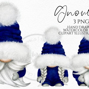 Blue Christmas Hat Gnomes Png,  , Hand Drawn Watercolor  Gnome Clipart, Digital Instant Download, Commercial  PNG