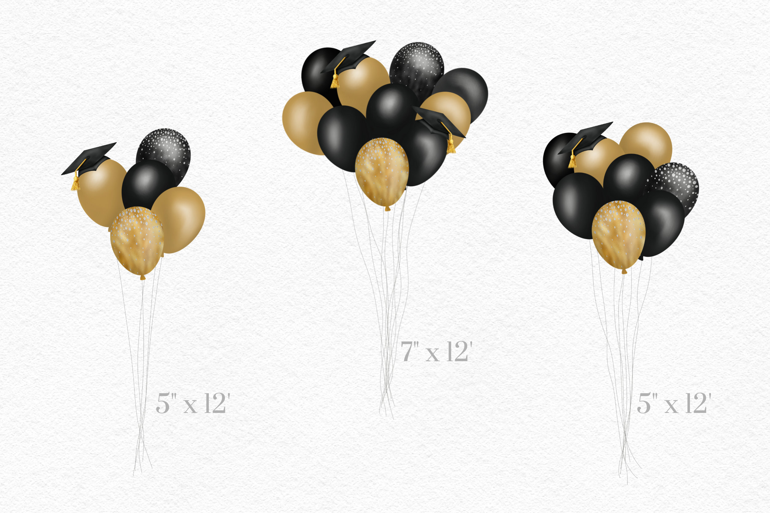 Graduation Balloon Clipart Black Gold Glitter Pattern Bunches Etsy UK