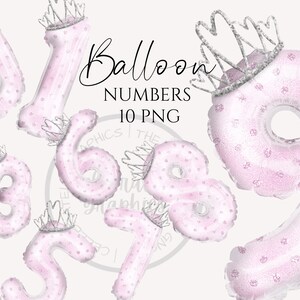 Foil Balloon Clipart, Pink Princess Tiara ballon numéros Téléchargement instantané Graphiques en Png