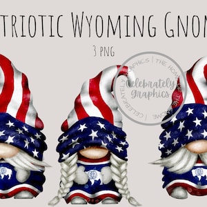 Gnomo patriótico Gnomo con la bandera de Wyoming PNG Día de la Independencia de Estados Unidos Gnomo del 4 de julio Acuarela dibujada a mano Gnomo de acuarela Clipart