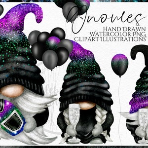 Clipart di gnomi acquerellati: Party Gonk PNG, palloncini (download digitale)
