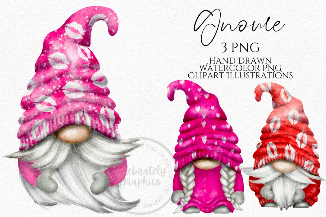 Pink Valentines Gnomes Clipart PNG Bundle Valentine Gonks Hand Drawn ...