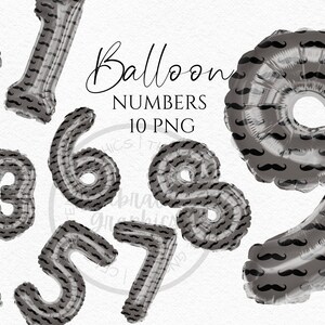 Folienballon Clipart, Schnurrbart Muster Zahlen Instant Download Grafiken in Png