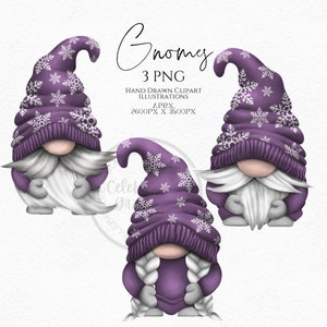 Purple Snowflake Gnomes Png, Hand Drawn Christmas Gnome Clipart, Christmas Gonk Festive Clipart Digital Instant Download, Commercial  PNG