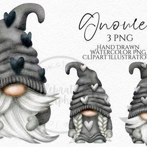 Grey Valentines Gnome Clipart PNG bundel Grey Valentine Gonk hand getekende aquarel instant download digitale commerciële clipart