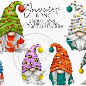 Science Gnome Clipart PNG lot de 6 gnomes dessinés à la main aquarelle Science Gonks Téléchargement instantané numérique Commercial clipart