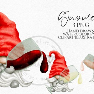 Clipart gnomo del vino rosso, gnomo acquerello disegnato a mano png, gnomo digitale download immediato