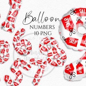 Folie ballon clipart, verkoop ticket patroon folie ballon met schaduwnummers Instant Download graphics in png
