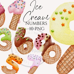 Ijs nummer clipart, aquarel nummers Instant Download graphics in PNG