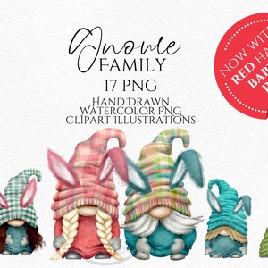 Easter Gnomes, Dad Mom Gnome, Children Baby Pets Gnome Hand Drawn Watercolor Gnome Clipart, Digital Instant Download, Commercial  PNG