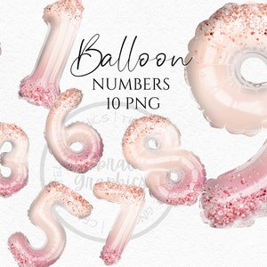 Folie ballon clipart, roze glitter Ombre folie ballon nummers Instant Download graphics in PNG