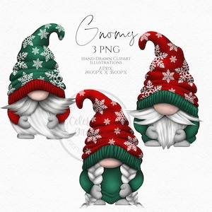 Red Green Snowflake Gnomes Png, Hand Drawn Christmas Gnome Clipart, Christmas Gonk Festive Clipart Digital Instant Download, Commercial  PNG