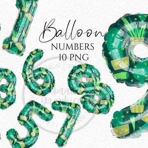 Foil Balloon Clipart, Numéros de motif de cactus Graphiques à téléchargement instantané en Png