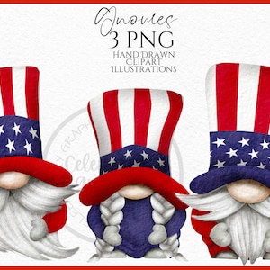 Clipart nain patriotique, nain dessiné à la main nain de la fête de l'indépendance du 4 juillet Gnome téléchargement immédiat numérique commercial clipart