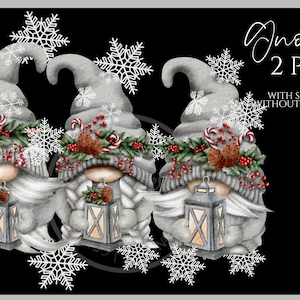 Grey Christmas Snowflake Gnomes Watercolor Clipart Png , Christmas Gonk Digital Instant Download, Commercial  PNG
