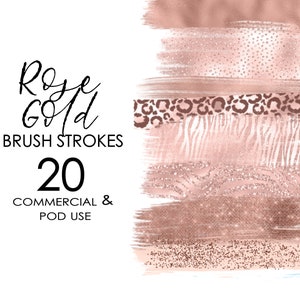 Brush Strokes Clipart with Rose Gold an Glitter PNG Paint Stroke Planner Clipart Rose Gold  Instant Download Commercial and POD Use