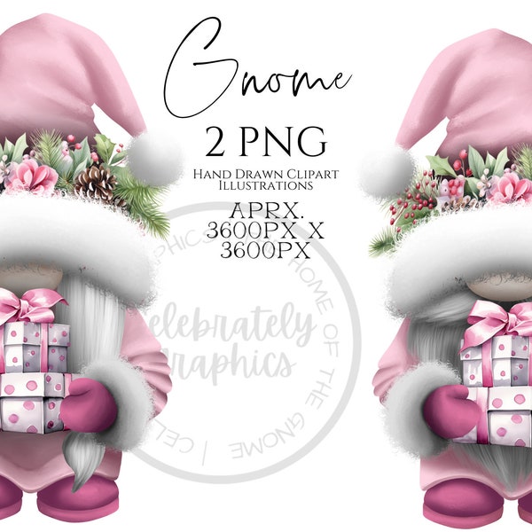 Pale Pink Christmas Present Gnomes Watercolor Clipart Png , Christmas Gonk Digital Instant Download, Commercial  PNG