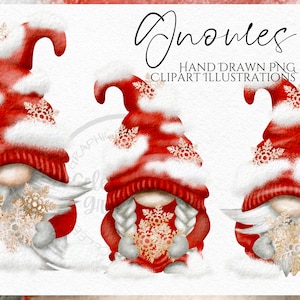 Red Snowflake Gnomes Png, Hand Drawn Watercolor Gnome Clipart, Christmas Gonk Digital Instant Download, Commercial  PNG