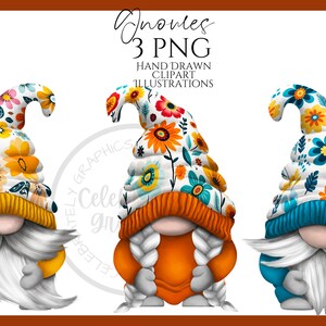 Floral Gnome Clipart png, Hand Drawn Watercolor Spring Summer Gonk Clipart, Digital Illustration Instant Download, Commercial  Use