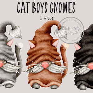 Cat Boys , Animal Pet Gnomes clipart,  , Hand Drawn Watercolor  Gnome Clipart, Digital Instant Download, Commercial  PNG