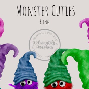 Colourful Monster Cuties clipart Monster Clipart PNG hand drawn watercolor instant download digital Commercial clipart image 3