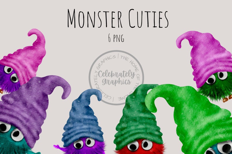 Colourful Monster Cuties clipart Monster Clipart PNG hand drawn watercolor instant download digital Commercial clipart image 3