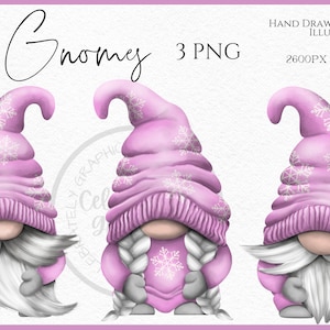 Pink Snowflake Gnomes Png, Hand Drawn Watercolor Gnome Clipart, Christmas Gonk Digital Instant Download, Commercial  PNG