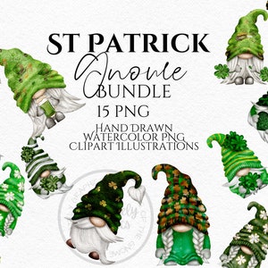 Clipart di gnomi di San Patrizio: pacchetto PNG acquerello verde e oro (download digitale)