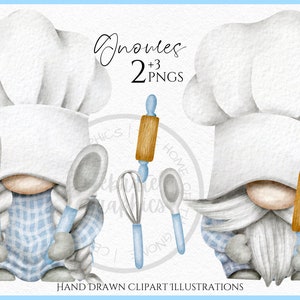 Gnomo de cozimento Clipart PNG, Gnomos de chef, Gnomo de cozinha, Gonk de cozimento azul desenhado à mão em aquarela download instantâneo digital Clipart comercial