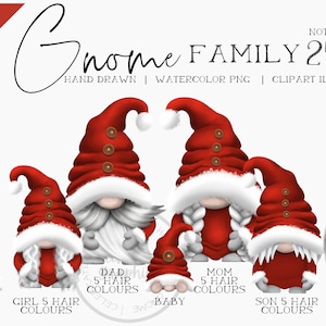Weihnachten Zwerge Familie, Papa Mama, Kinder Baby Haustiere Gnom Hand gezeichnet Aquarell Zwerg Clipart, digitaler Sofort Download, kommerzielle PNG