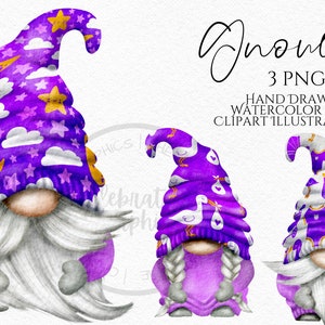 新しいベビーノーム クリップアート PNG、手描き水彩バイオレットゴンク クリップアート、デジタル即時ダウンロード、商用 PNG