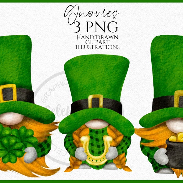 St Patrick Red Hair Gnomes Clipart PNG Bundle  Horse Shoe  Gonks hand drawn watercolor instant download digital Commercial clipart