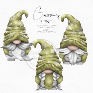 Pea Green Snowflake Gnomes Png, Hand Drawn Christmas Gnome Clipart, Christmas Gonk Festive Clipart Digital Instant Download, Commercial  PNG