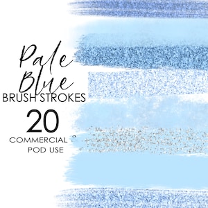 Imágenes prediseñadas de trazos de pincel azul pálido con brillo azul PNG Paint Stroke Planner Clipart Descarga instantánea Uso comercial y POD