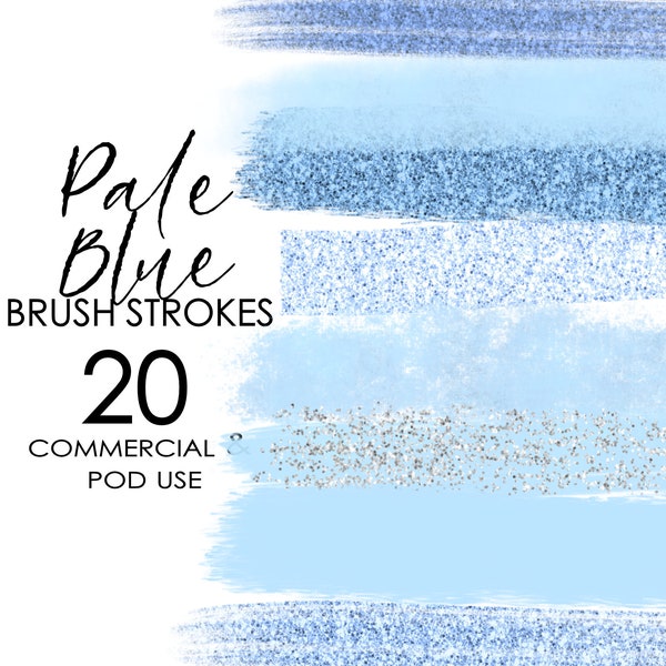 Pale Blue Brush Strokes Clipart with Blue Glitter PNG Paint Stroke Planner Clipart Instant Download Commercial and POD Use