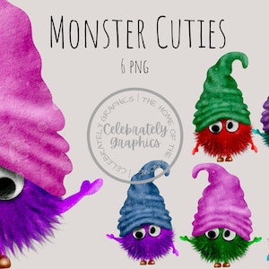 Colourful Monster Cuties clipart Monster Clipart PNG hand drawn watercolor instant download digital Commercial clipart image 1
