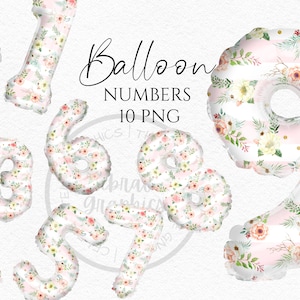 Clipart ballon aluminium, numéros de motif à rayures florales, téléchargement immédiat des graphiques au format png