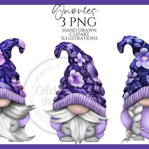 Purple Floral Gnome Clipart png, Hand Drawn Flowers Spring Summer Gonk Clipart, Digital Illustration Instant Download, Commercial  Use