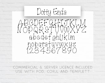 Dotty Ends Font, Commercial and Server Lisense Handwritten Font TTF, Cute Font, Kids Font, Corjl, Templett