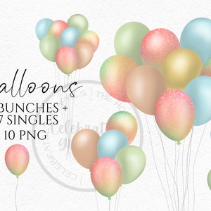Summer Pastels Balloon Clipart, Summer Colours  Pattern Bunches  Instant Download Graphics in Png