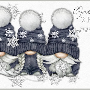 Grijze kerst sneeuwvlok kabouters aquarel clipart png, kerst Gonk digitale Instant Download, commerciële png