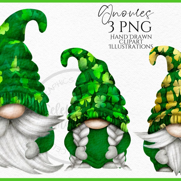 St Patricks Gnome Clipart PNG Bundle St Patrick Gonk hand drawn watercolor instant download digital Commercial clipart