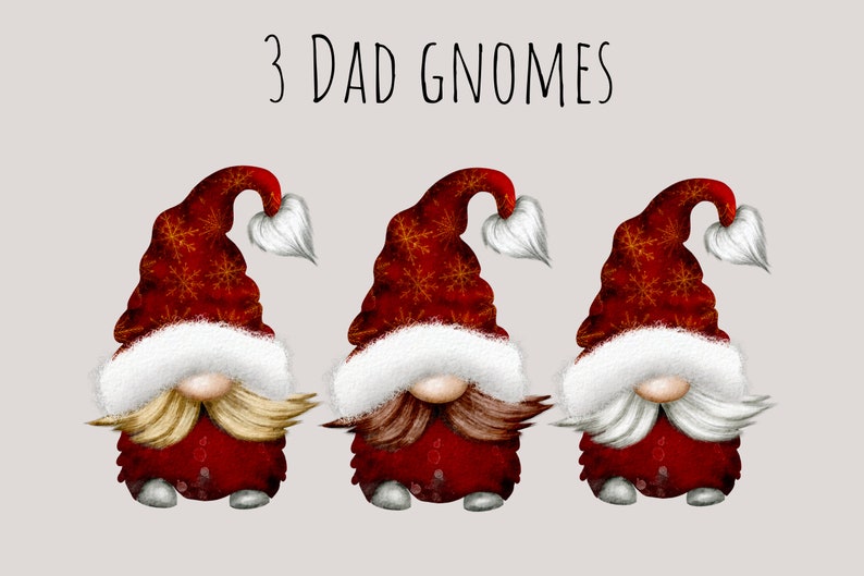 Family Christmas Gnome, Dad Gnome, Mom Gnome, Children Gnome Hand Drawn Watercolor Gnome Clipart, Digital Instant Download, Commercial PNG image 2