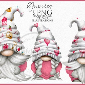 Pink Valentines Gnome Clipart PNG Hand Drawn Watercolour Gnome Clipart ...