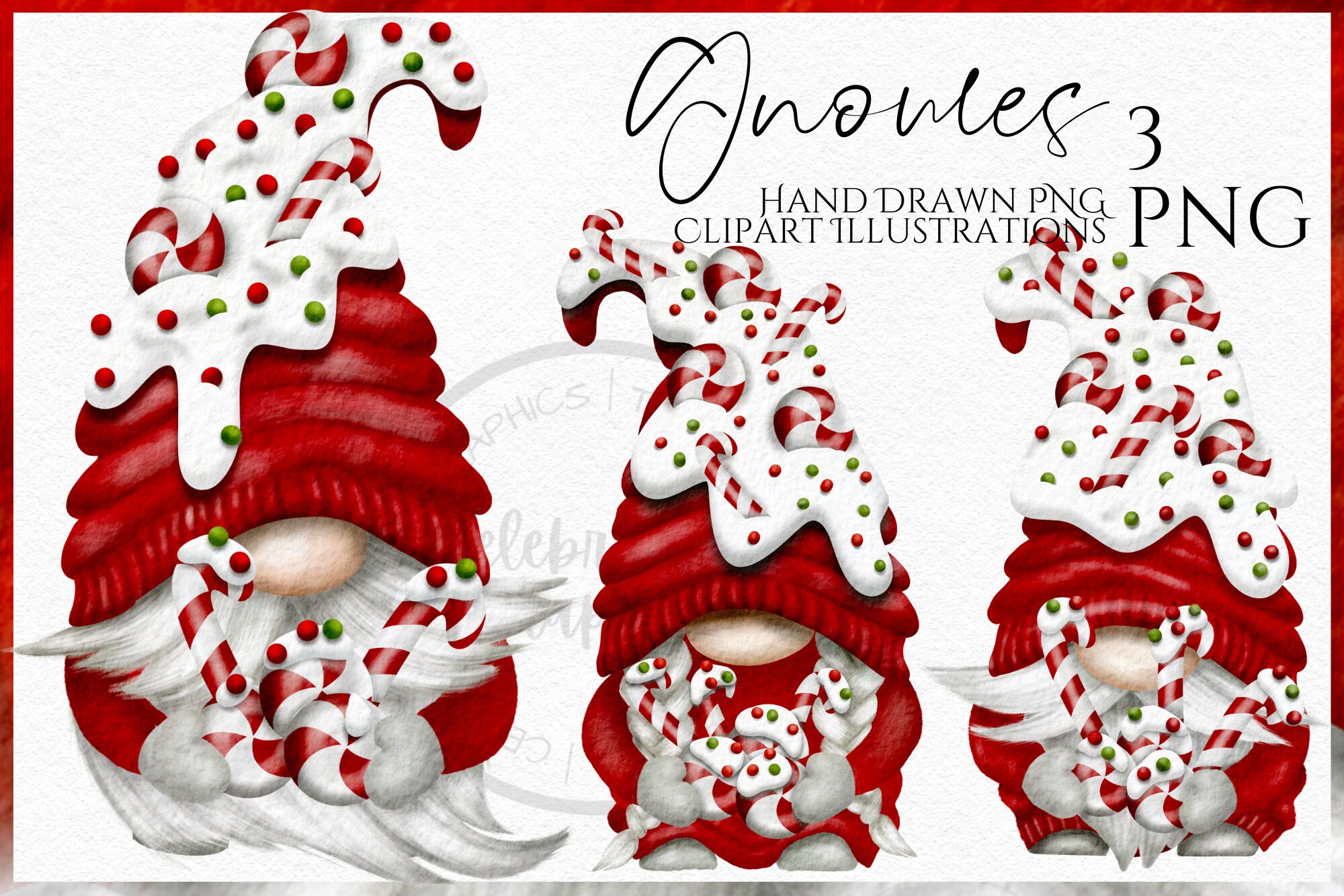 Christmas Candy Gnomes Png,  , Hand Drawn Watercolor  Gnome Clipart, Digital Instant Download, Commercial  PNG