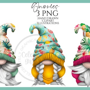 Gnomo tropical (imagen PNG), dibujo a mano en acuarela, primavera y verano, ilustración digital, descarga instantánea, uso comercial