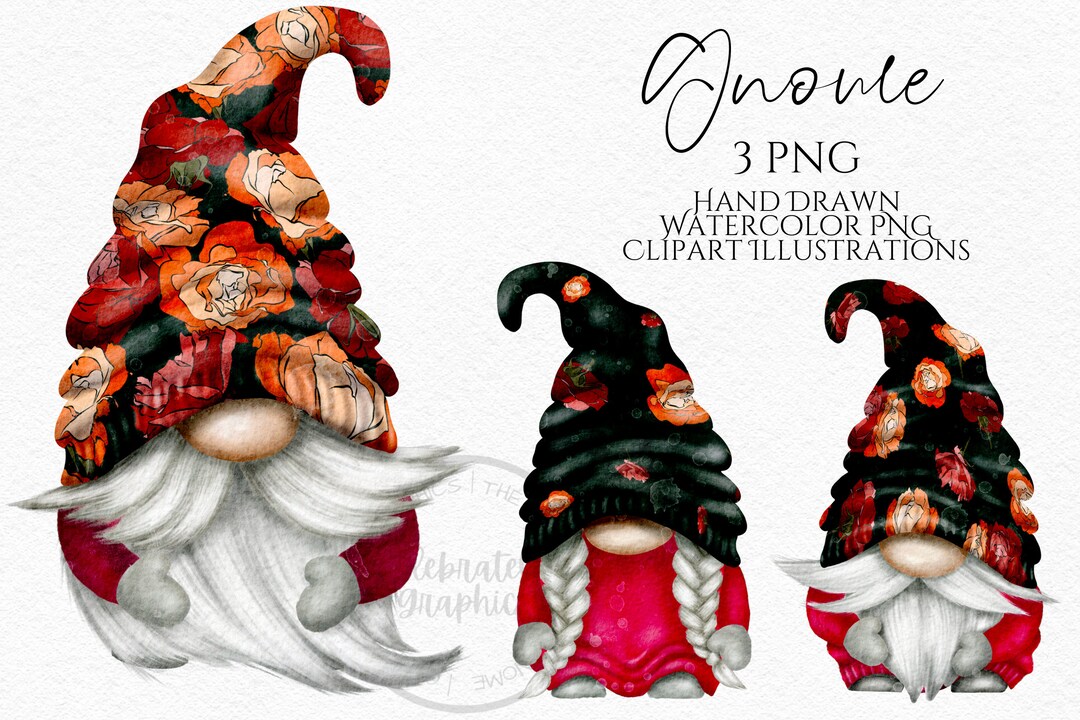 Roses Gnomes Clipart PNG Roses Gonks Hand Drawn Watercolor Instant ...